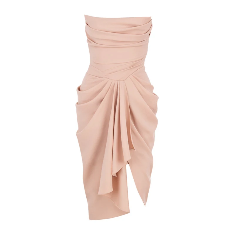 

2020 summer new arrival tube top dress sexy open back folds solid color slim slimming split dress party club elegant dress