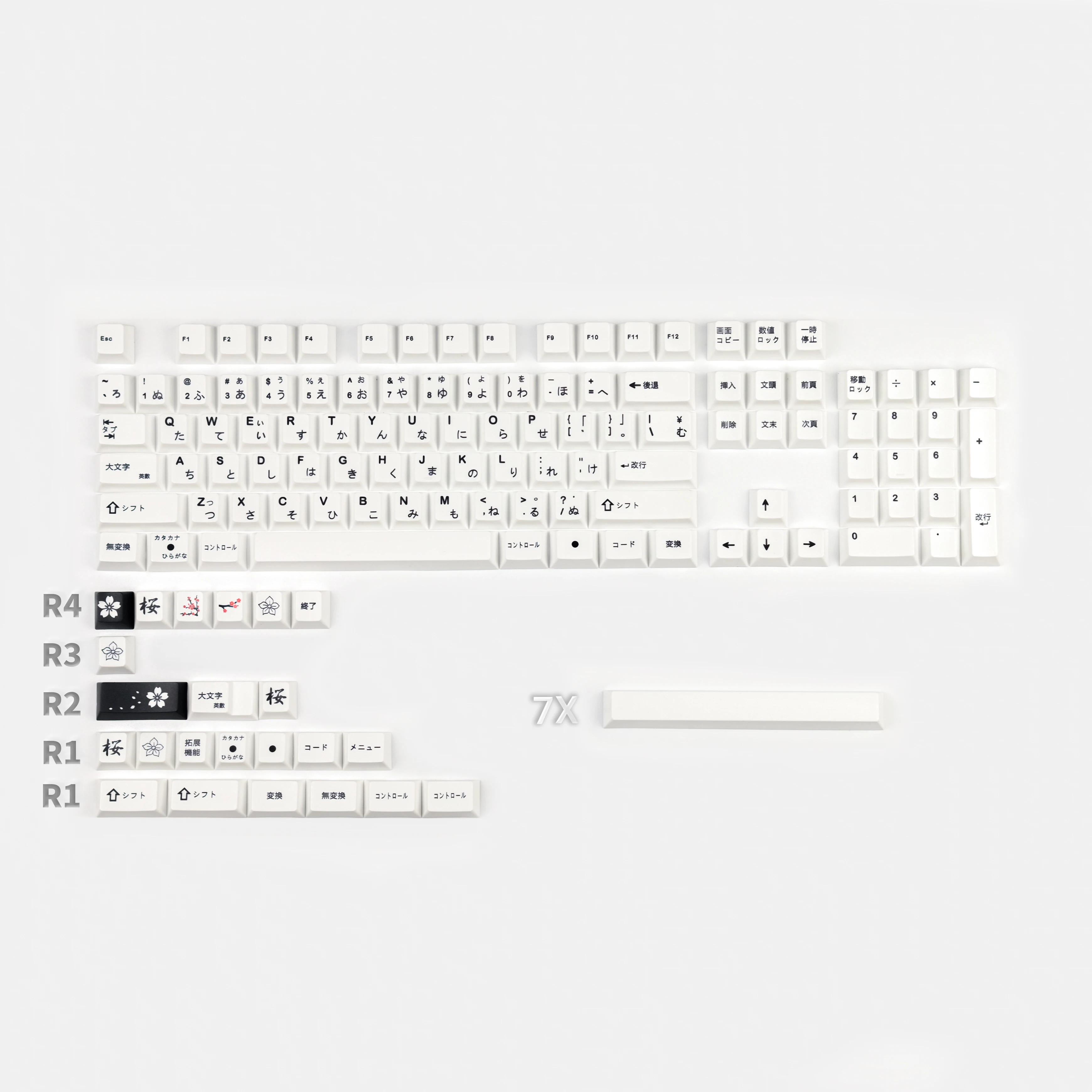 Клавиши для игровой механической клавиатуры PBT, черные, белые японские колпачки для клавиатуры с вишневым профилем, дополнение к клавиатуре...