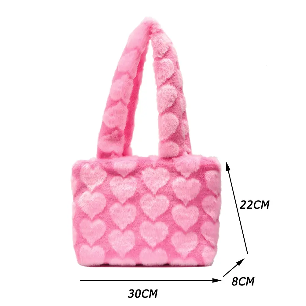 

New Winter Fluffy Big Shoulder Bag For Women Leopard Zebra Print Underarm Bags Love Heart Pattern Soft Plush Warm Fur Tote Bags