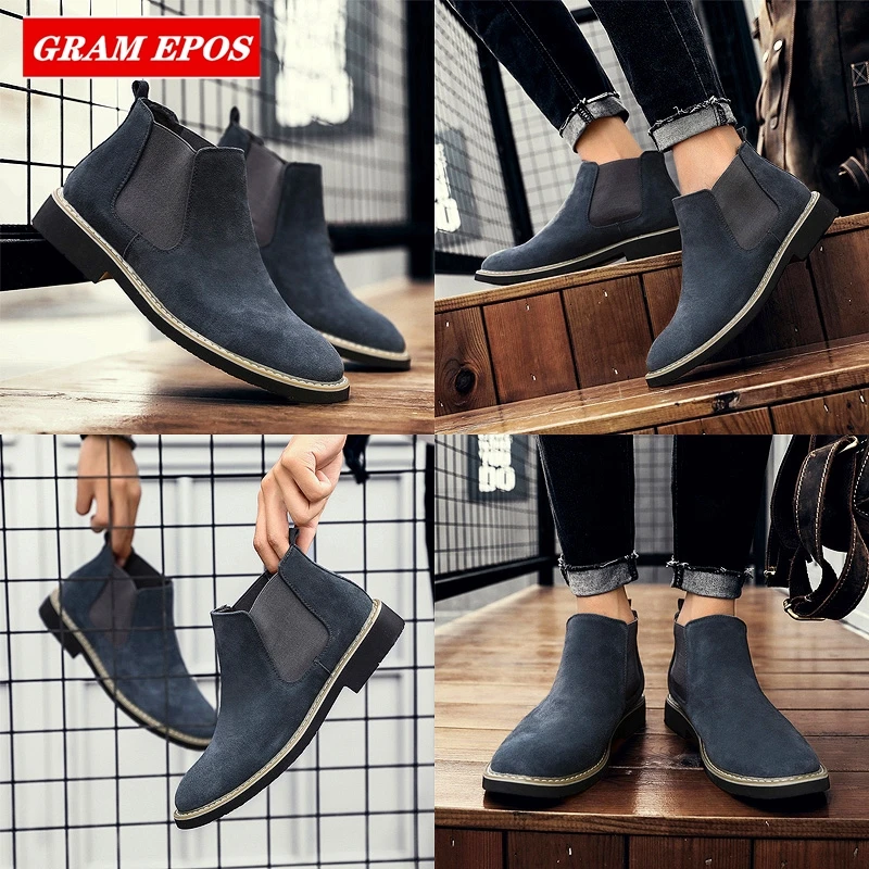 Мужские замшевые ботинки челси Черные ботильоны на меху Классические