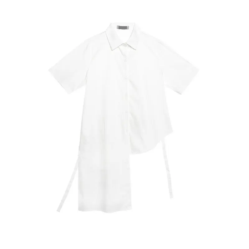 

XITAO Solid Color Asymmetrical Hem Shirt Fashion Patchwork Bandage Casual Loose Women Summer New Simplicity All-match LDD1760