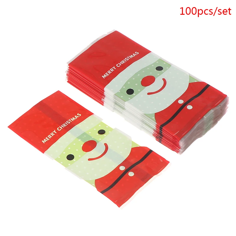 

100pcs/bag Christmas Cookie Bag Transparent Candy Packaging Santa Claus Guard
