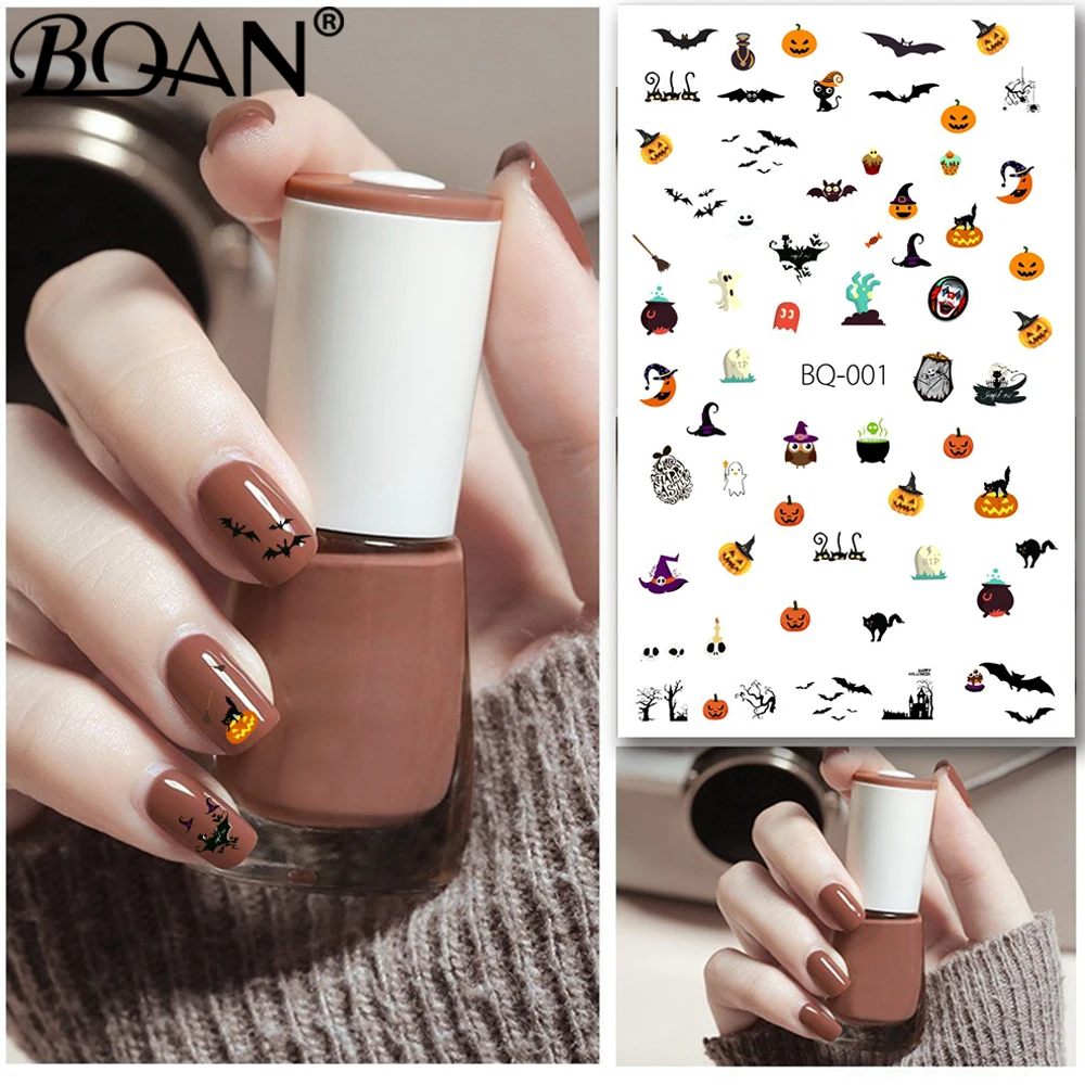 BQAN 3PCS Halloween Nail Design 2021 Sticker for Art Anime Skull Bone Snake Maple Leaf Decals Manicure Decor | Красота и здоровье