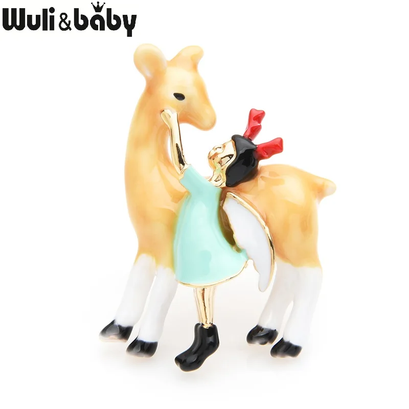 brown Wuli& baby, 3 цвета, эмалированные броши для девочек и оленей, лося, для женщин, сплав, животное, брошь для банкета, булавки, подарки на год - Окраска металла: brown