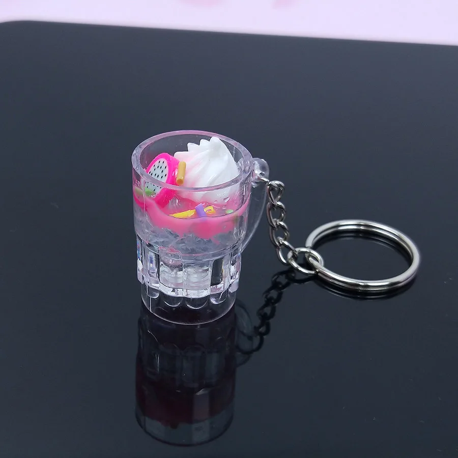 Pink Acrylic Cute Keychain Ice Cream Pearl Milk Tea Drink Bottle Keyring Bag Pendant Couples Women Men Girl Gift Trinket Dropshipping - Цвет: Pink