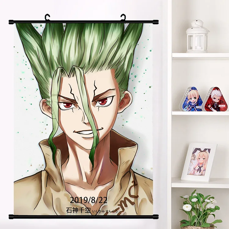 W Аниме Dr. STONE Ishigami Senku Shishio Tsukasa Настенная роспись настенный плакат Otaku коллекция домашнего декора художественный подарок - Цвет: W