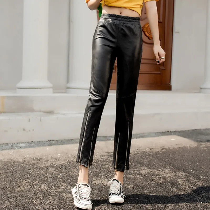 Женские брюки-карандаш до щиколотки дизайнерские брюки из натуральной овечьей