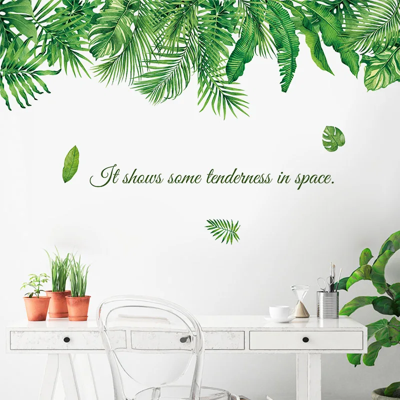 125*77cm tropikal bitki yeşil yapraklar duvar çıkartmaları oturma odası yatak odası kanepe duvar dekor PVC vinil duvar çıkartmaları ev dekorasyon