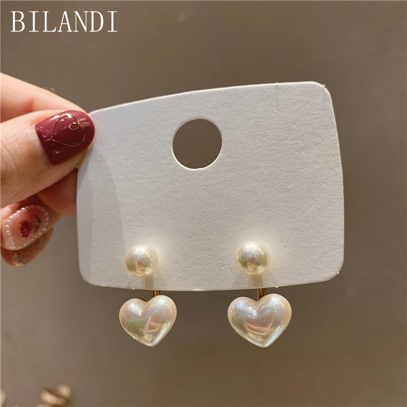 

Bilandi 925 Silver Needle Sweet Jewelry Heart Earrings Popular Design Simulated Pearl Love Drop Earrings For Girl Accessories