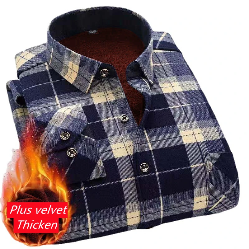 Мужская Флисовая теплая рубашка в клетку размеры до 8XL | одежда