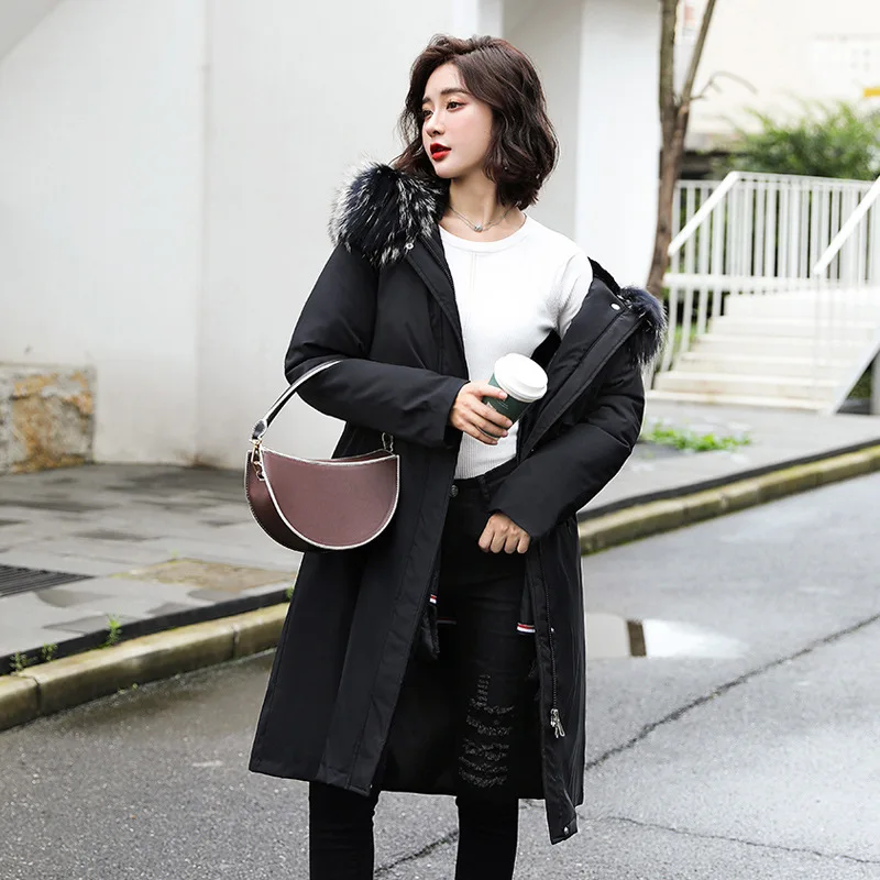 LUZUZI Parka Women's 2021 Winter Liner Removable Large Size Long Coat Korean-Style Thick Loose Down Cotton Cloth Jacket | Женская
