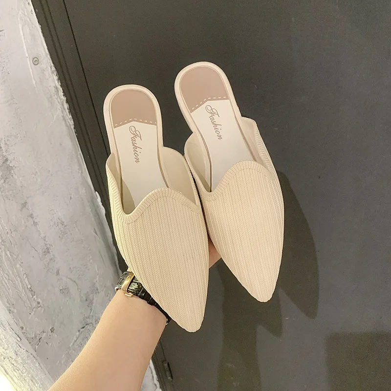

2021 Spring Latest Lazy Half Slippers Outer Wear Baotou Pointed Flat Sandals Ladies Casual Fashion Slippers Ladies Fashion Shoes