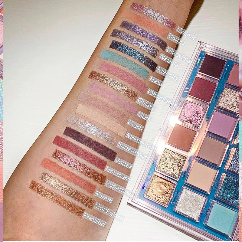 Палетка водостойких теней для век с блестками и жемчугом 18 цветов без