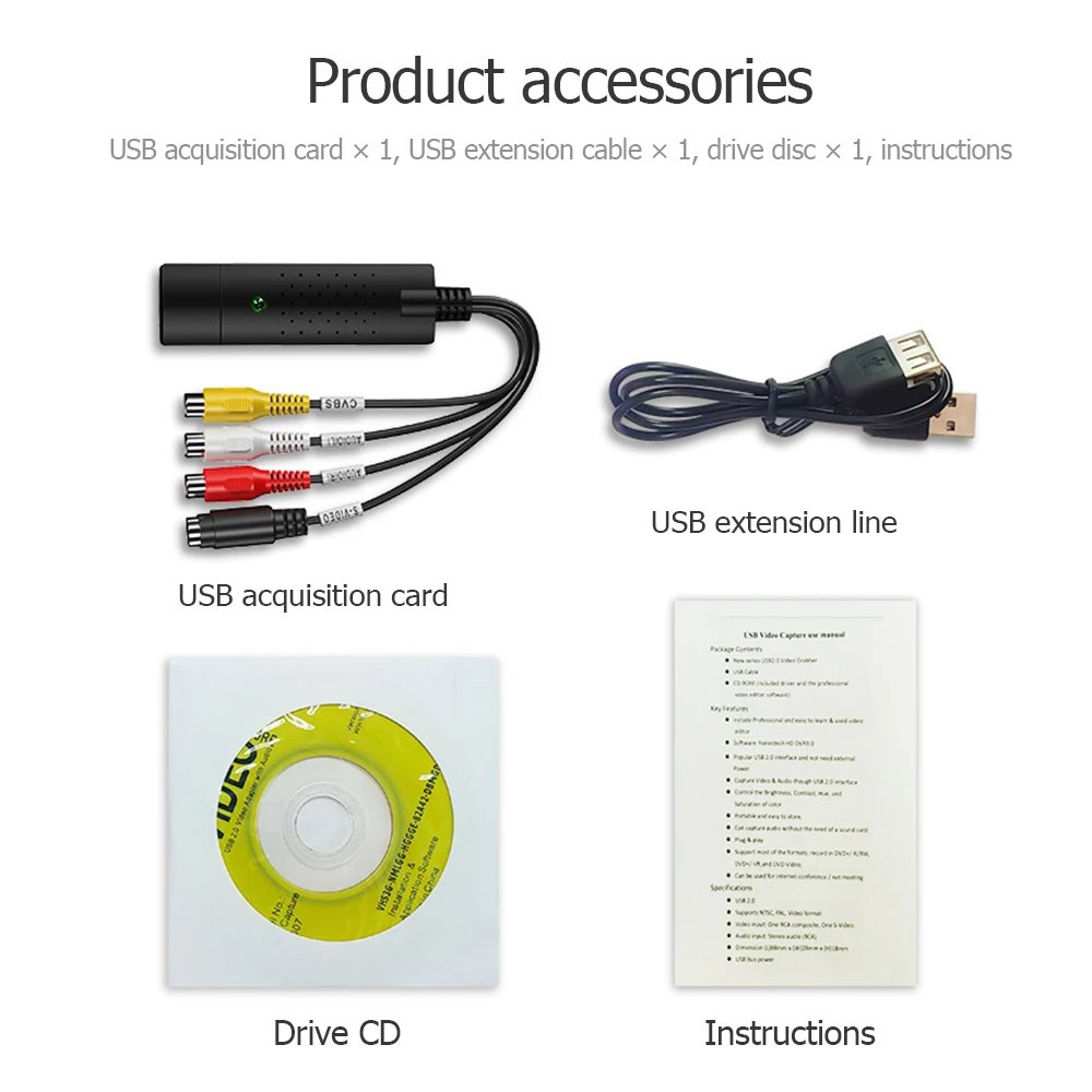 

Usb 2.0 DVR Card Easycap Capture 4 Kanaals Video Tv Dvd Vhs Audio Capture Adapter Card Tv Video Dvr with CD Drive