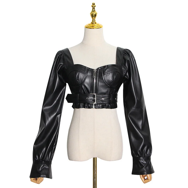 

Autumn 2021 new fashion style, personalized street style, zipper sexy slim PU leather short jacket