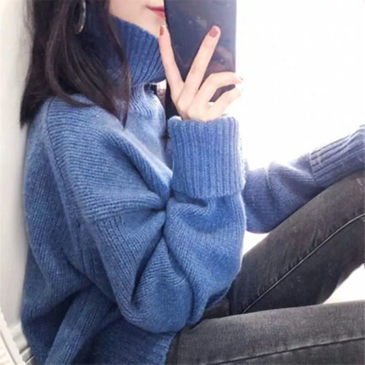 LHZSYY2021 Autumn Winter New 100%Wool Sweater Women's High-Neck Thick Knit Korean Large Size Pullover Wild Warm Cashmere Sweater