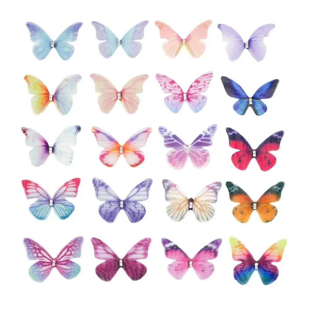 

Butterfly Decorations Mix Bulk 20pcs Rhinestone Glitter Butterfly Embellishments Colorful 2 Layers Tulle Fabric Butterfly Craf