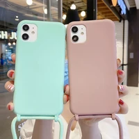 2022 solid color phone case for iphone 12 mini 11 pro max xr x xs max 6 6s 7 8 plus lanyard necklace chain hang strap cord rope