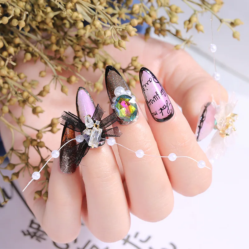 Новинка в японском стиле Красные кружевные украшения для ногтей жемчужный узел