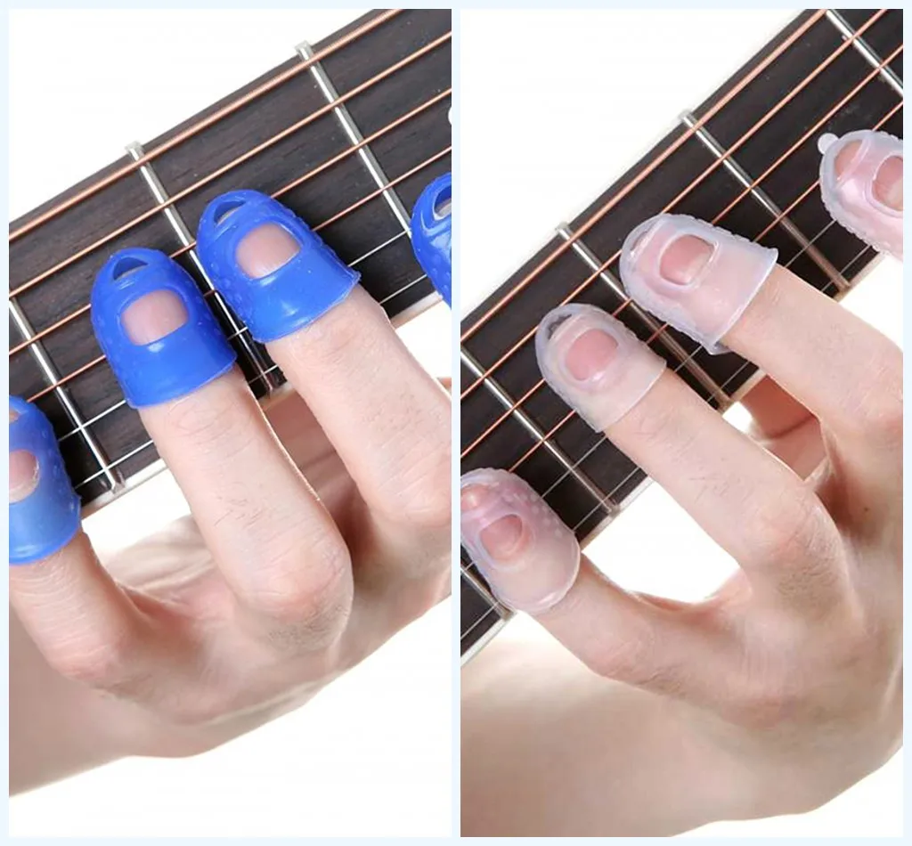 

4Pcs/Set Silicone Finger Guards Guitar Fingertip Protectors For Ukulele Guitar S M L Transparent Blue Color