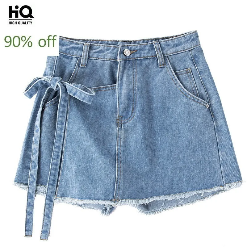 Необычные джинсовые шорты юбки для женщин 2020 Новая мода на шнуровке мини женская