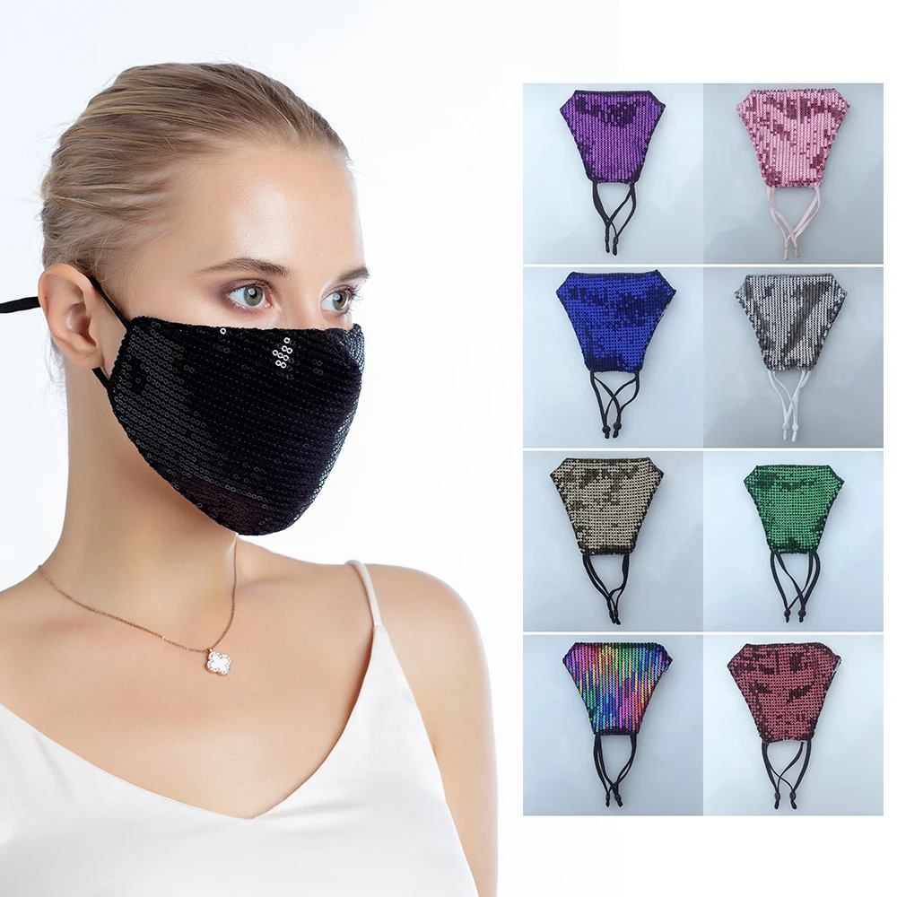 

Face Mask Washable Reusable Breathable Masks Mascarilla Fashion Women Sequins Mask Masque PM2.5 Anti Dust Outdoor Sport