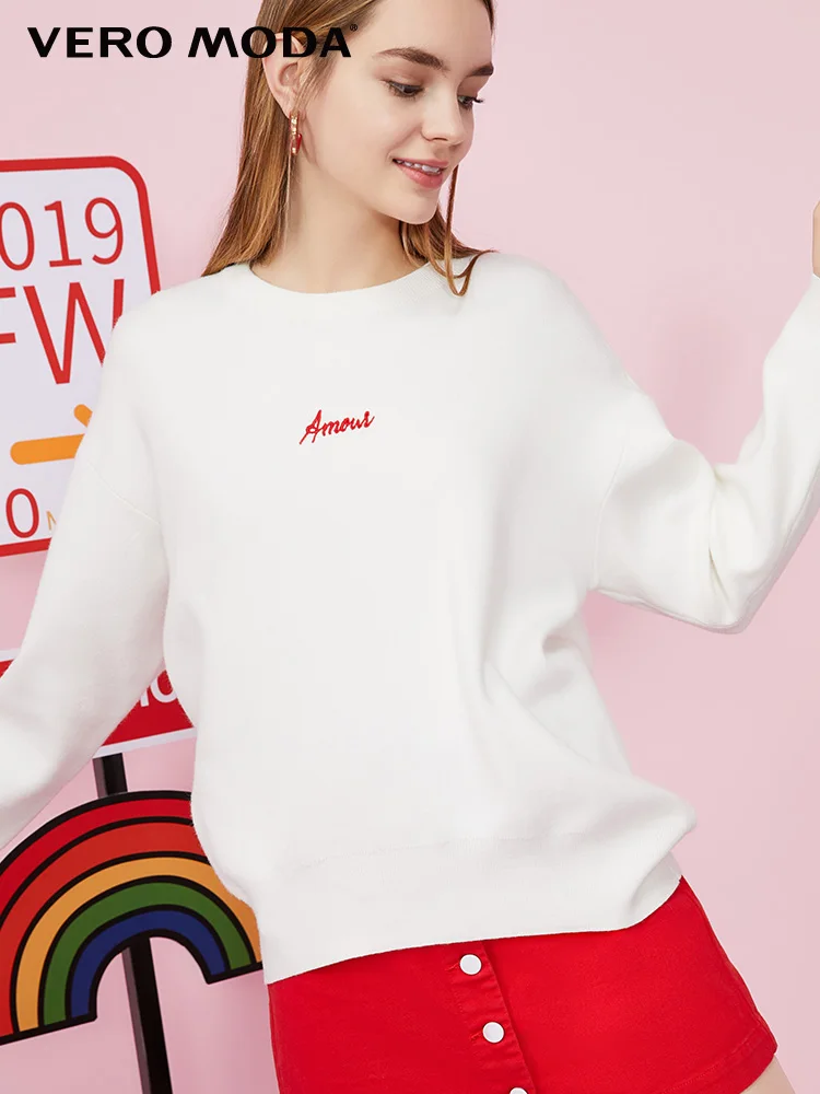 Vero Moda женский круглый воротник Cattoon Печатный Свободный вязаный свитер кардиган|