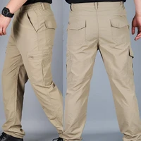 80 dropshippingmulti pockets mens cargo pants solid color breathable elastic waist camping pants workwear