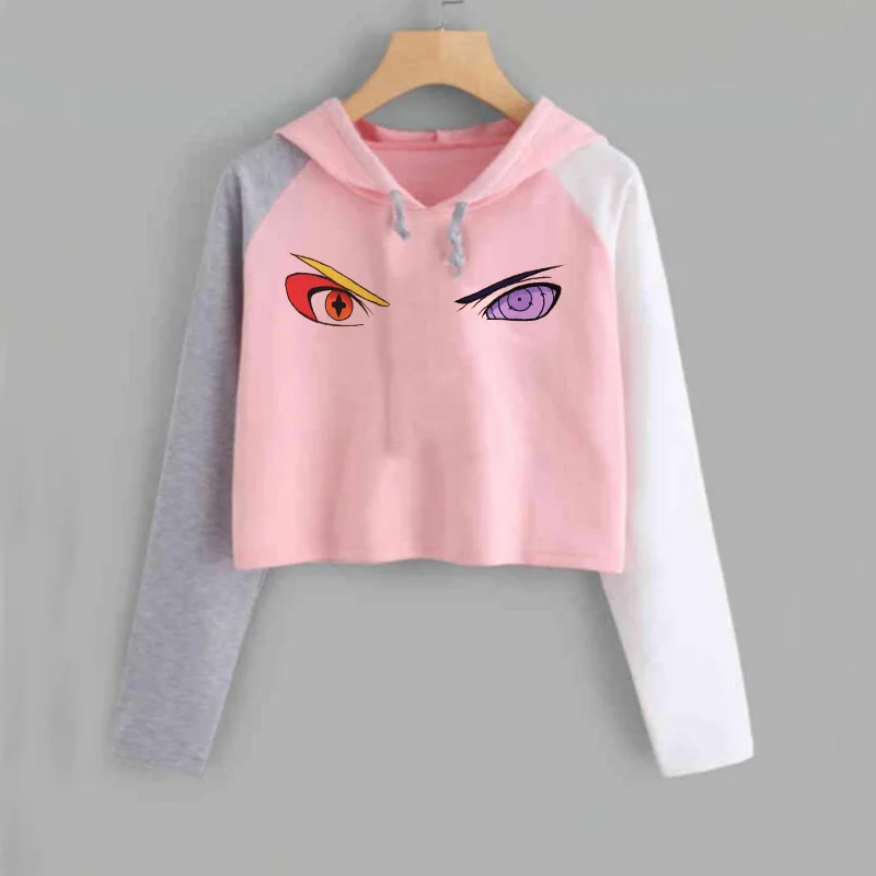 Harajuku аниме толстовки для женщин Наруто укороченная Толстовка Uchiha Uzumaki Hatake Eyes пуловер с рисунком толстовка хип хоп Уличная
