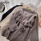 Однотонные простые женские свитера Neploe, женские трикотажные топы с поясом и тонкой талией, зима 2022
