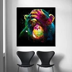 Цветная живопись обезьяны в мышлении, холст, плакаты и принты, абстрактные животные, поп, Настенная картина для декора гостиной