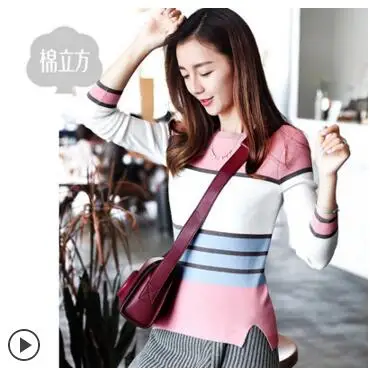 

Female sweater pullover design cotton short for 2020 women's stripe long-sleeve top basic shirt