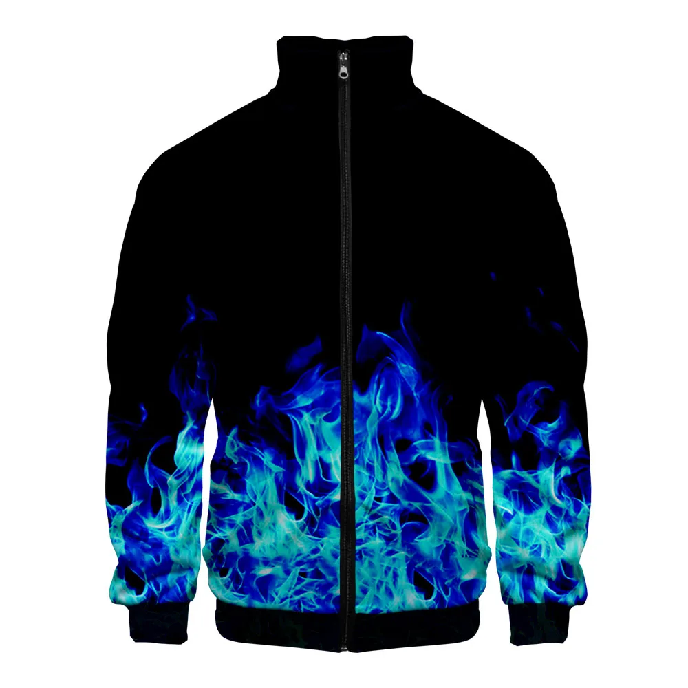 

New Flame 3D Jacket Printed Stand Collar Zipper Jacket Men/Boys Fashion Long Sleeve Jackets Autumn Hot Sale Streetwear Clothes