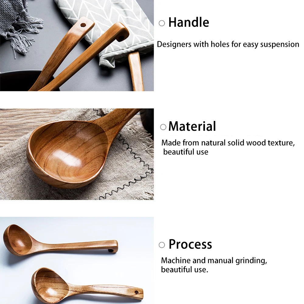 

Wooden Spoon with Hook and Long Handle Kitchen Tableware Can Hold Soup Sauce Sauce Spoon Suitable for Home/Restaurant/Buffet