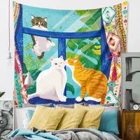 cartoon cute cat tapestry wall hanging colorful animals tapestry for children room decor hippie wall decor carpets hanging cloth