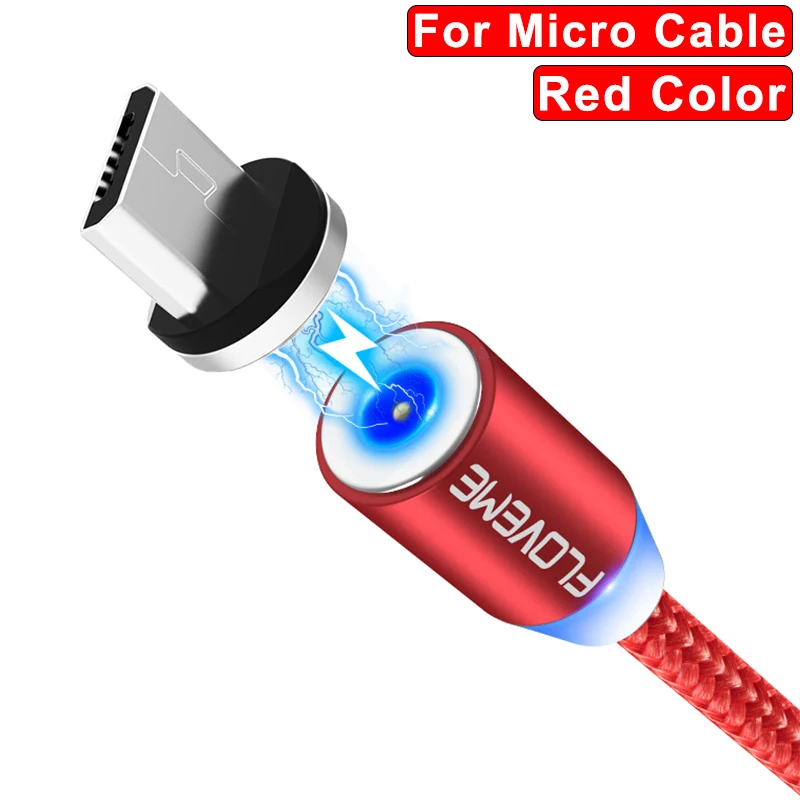 For Micro Red FLOVEME, магнитный usb-кабель для быстрой зарядки, кабель USB type C, Магнитный зарядный кабель Micro usb для зарядки и передачи данных, кабель USB для мобильного телефона - Цвет: For Micro Red
