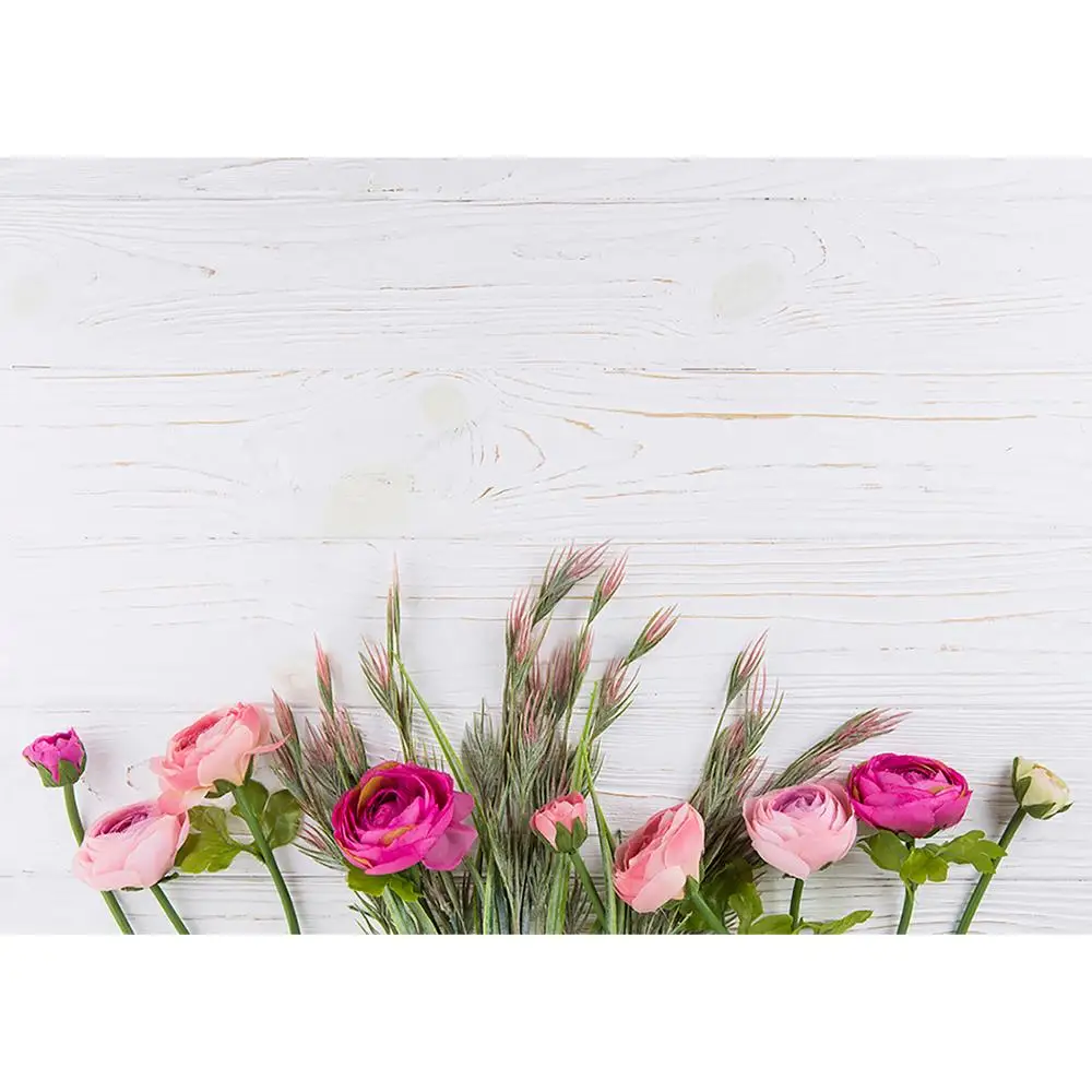 Розовые цветы фон с изображением деревянных доскок для фотосъемки на заказ фоны