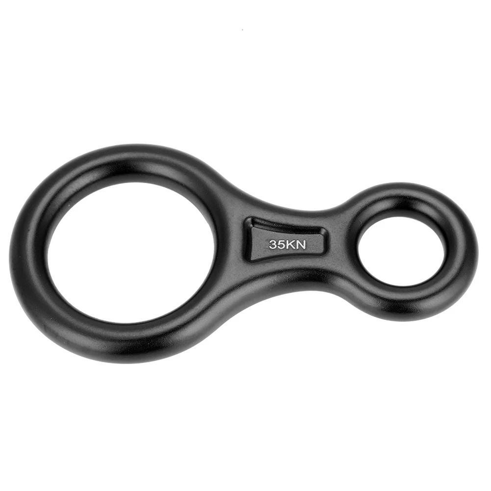 

35KN Figure 8 Word Rope Descender Rappel Ring Rock Climbing Rescue Gear (Black)