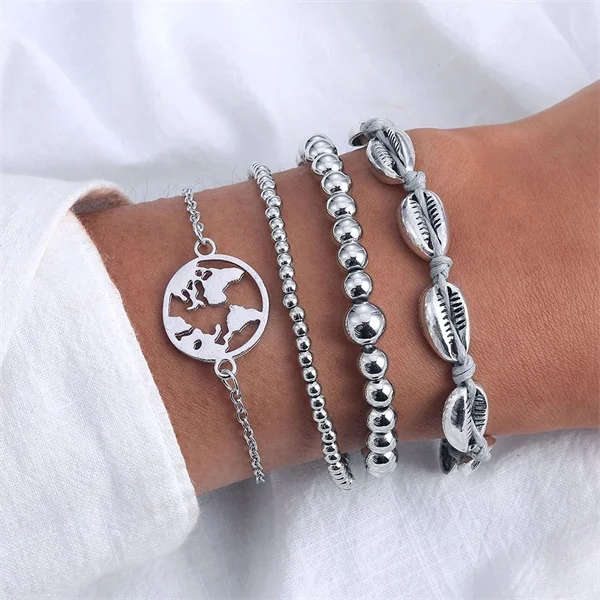 IFMIA Boho, набор, винтажные манжеты, серебряный браслет, браслеты, наборы для женщин, Богемия, луна, шарм, цепь, браслеты,, ювелирное изделие, подарки - Окраска металла: IF11000181