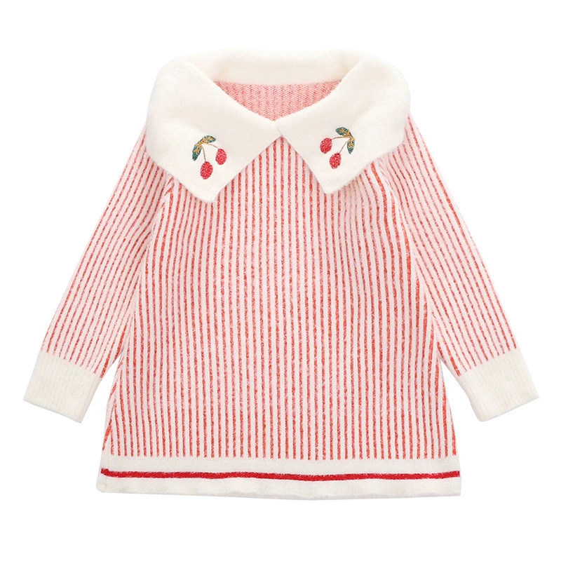 Очаровательное вышитая кукла вишня Платье с длинными рукавами и воротником для