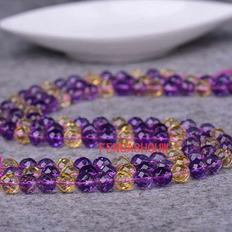 

Ожерелье и браслет с аметистом, 64 граненые бусины