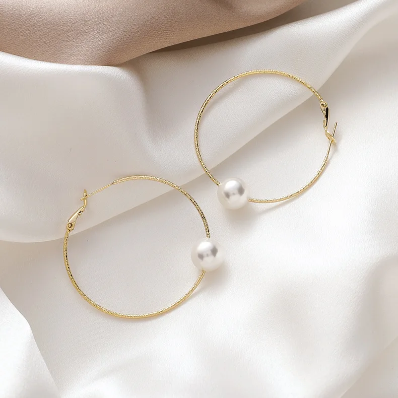 

Trendy Popular Design Exaggerated Geometric Round With Simple Simulated Pearl Earrings Pendientes Bijoux Aretes Kolczyki