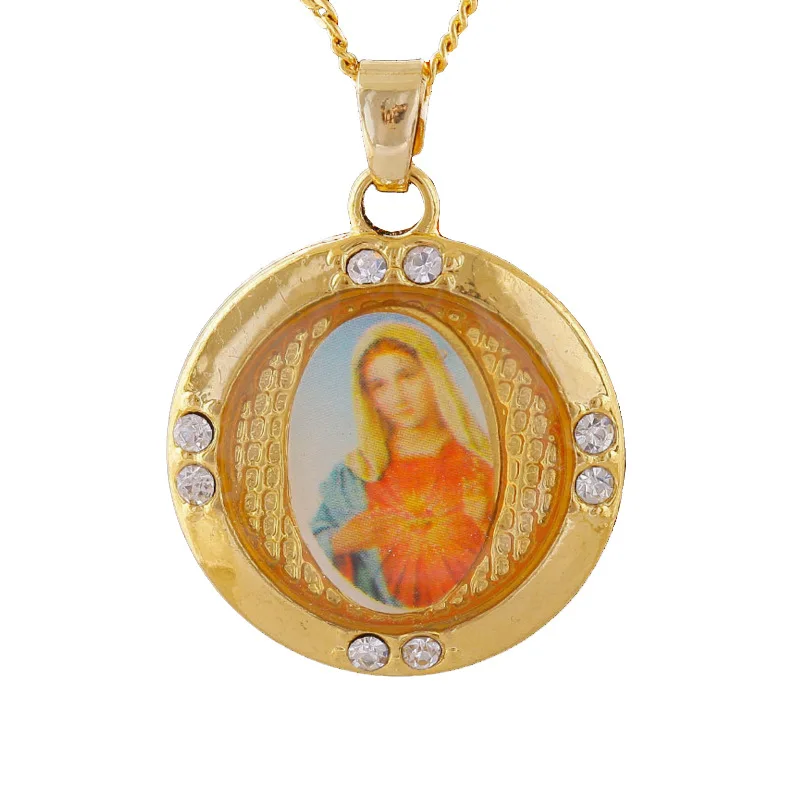 

Новый кулон с изображением Иисуса, покрытое золотом 18 карат, ожерелье Нотр-Дам, подвеска, круглая масляная капля, бриллиант, ювелирные издел...