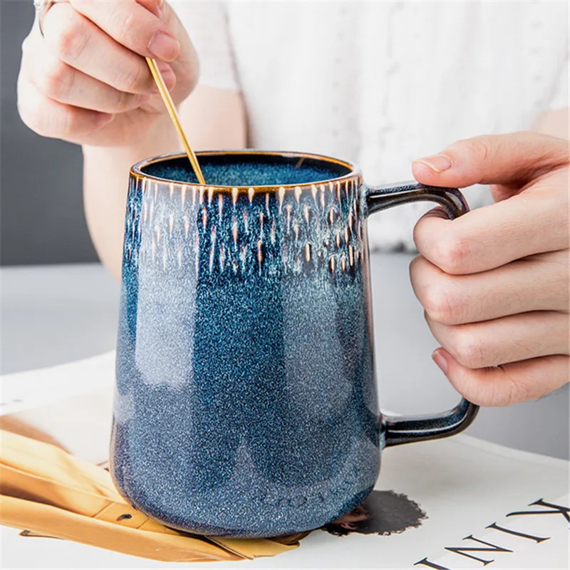 

550 ML European-Style Large-Capacity Ceramic Cup Simple Couple Mug Large Nordic Retro Coffee Cup Big Belly Cup Teaware Water New