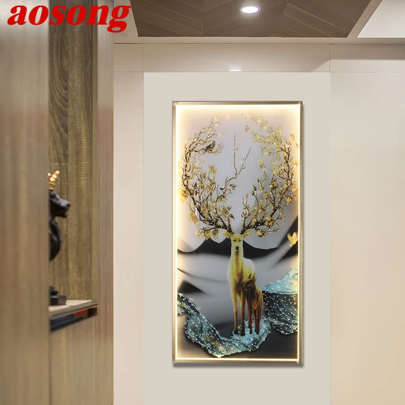 

AOSONG Wall Sconces Lamps Contemporary Deer Figure LED Rectangle Mural Light Creative For Home