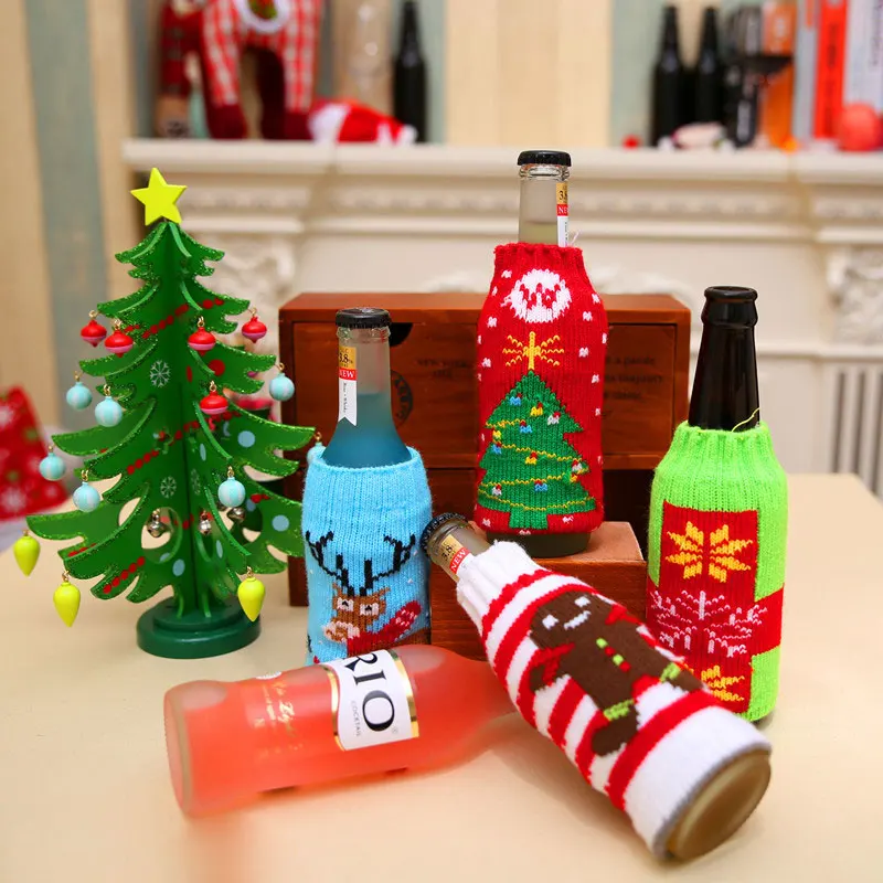 Рождественский чехол для пивной бутылки Снежинка Дерево Узор вечерние украшения