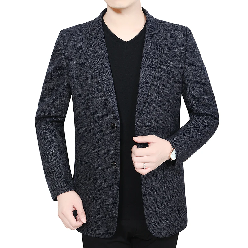 Весенне осенний мужской элегантный Блейзер темно серый пиджак с отложным