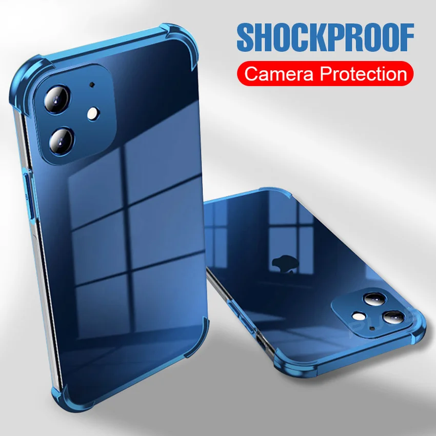 

Luxury Airbag Shockproof Plating Clear Case For iPhone 12 11 Pro Max Mini SE 2020 X XS XR 7 8 Plus Soft Transparent TPU Cover