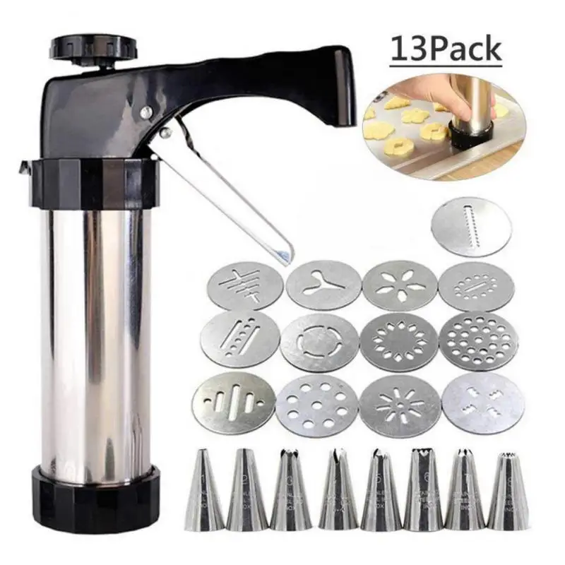 

DIY Manual Cookie Press Maker Machine Gun,Stainless Steel Piping Nozzles Biscuit Make Cake Decoration Tools,Decorating Squeezing