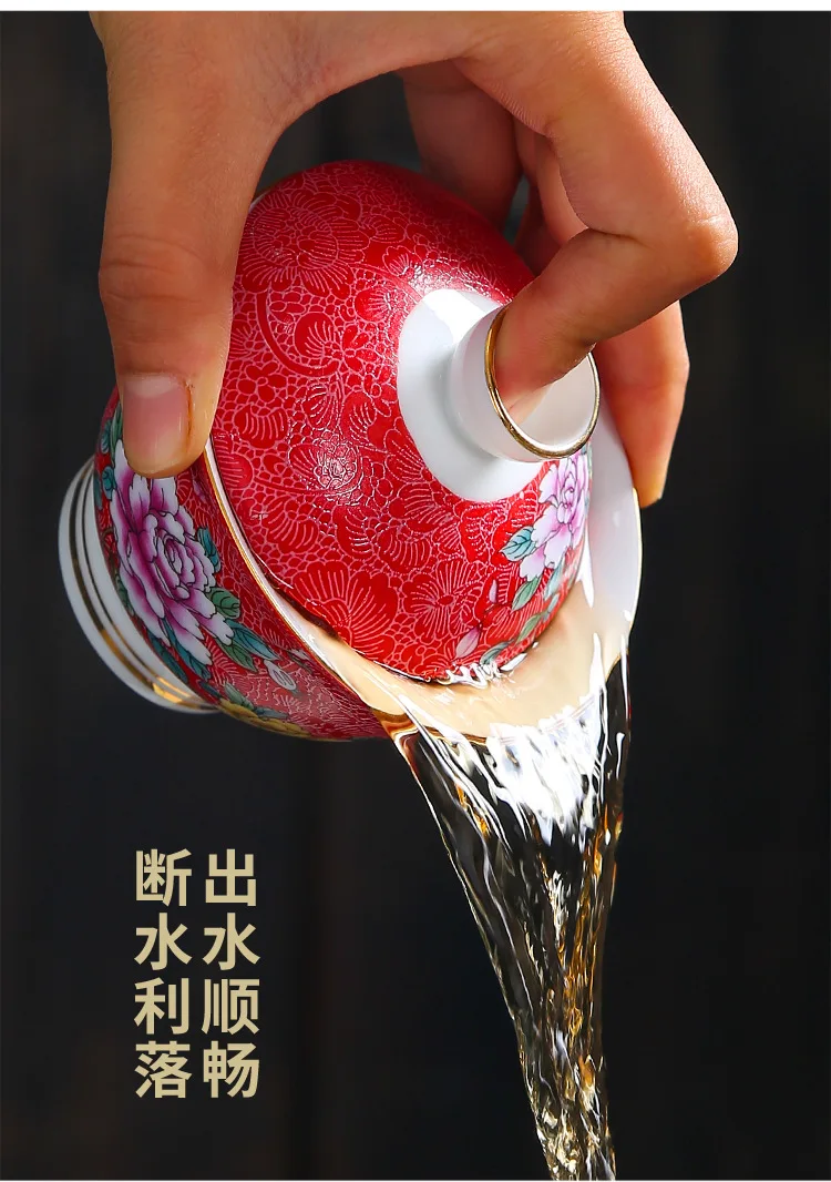 Керамическая эмалированная цветная чайная чаша Gaiwan в китайском стиле Sancai, набор чайных чашек и блюдца, 150 мл, бытовой чайник